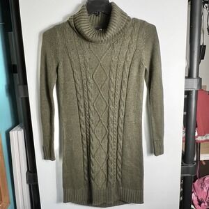 iZ Byer Olive Green Cable Knit‎ Turtleneck Sweater Dress Women's Small